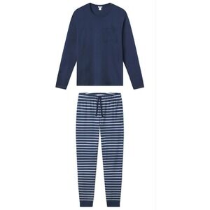 LAKE Men's Pima Pocket Long Pajama Set Navy Breton Stripe XXL NWT